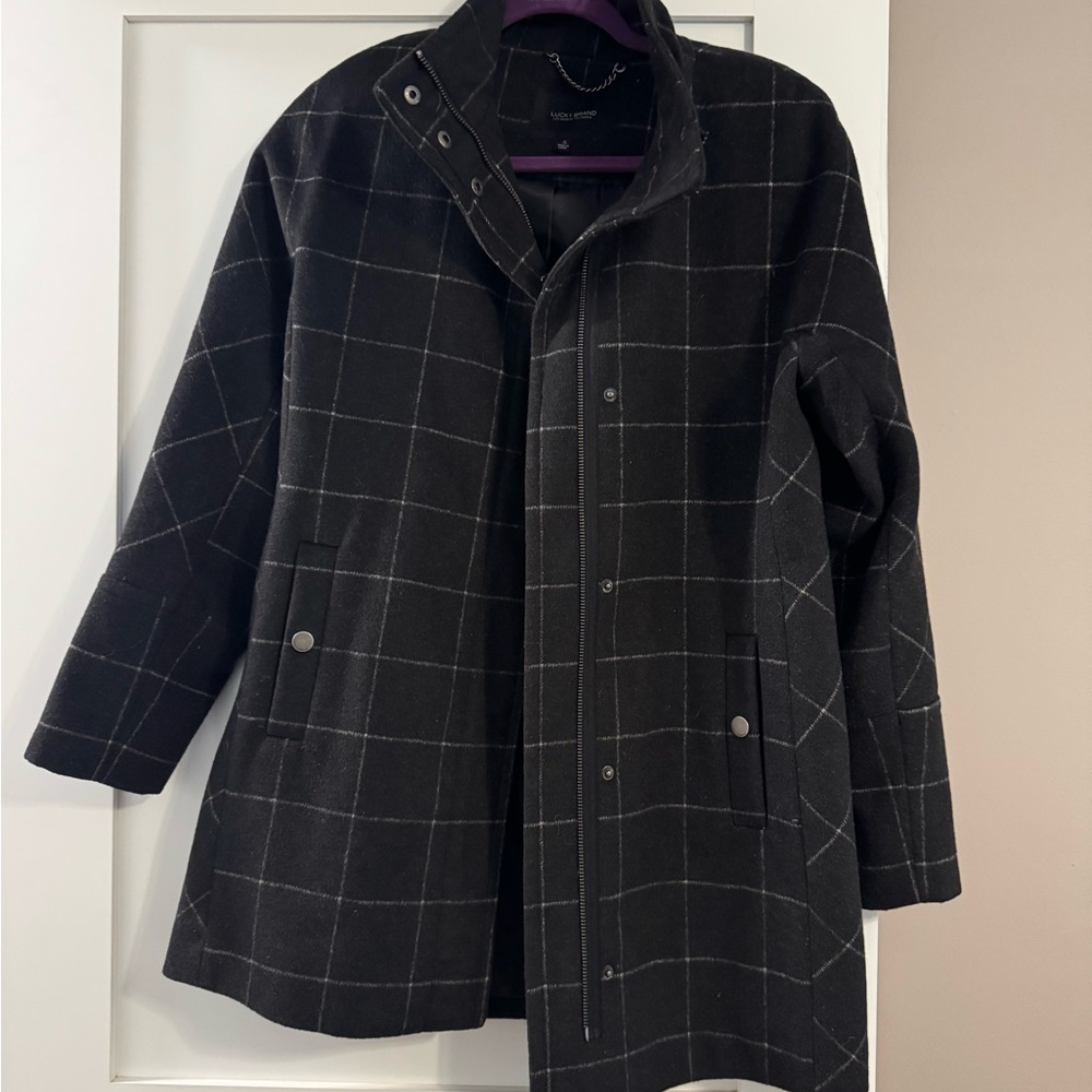 Black Drop Shoulder Plaid Coat